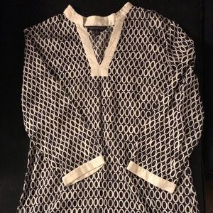 Brooks Brothers white &navy silk shirt 3/4 sleeve